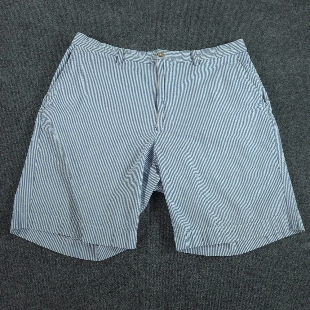 Polo Ralph Lauren Men's 34 Blue Striped Seersucker Chino Shorts Flat Front